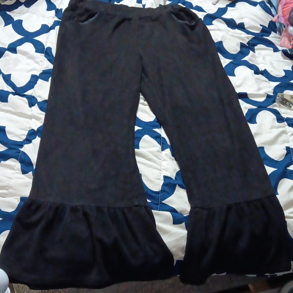 Ruffle trim wide leg pants with pockets